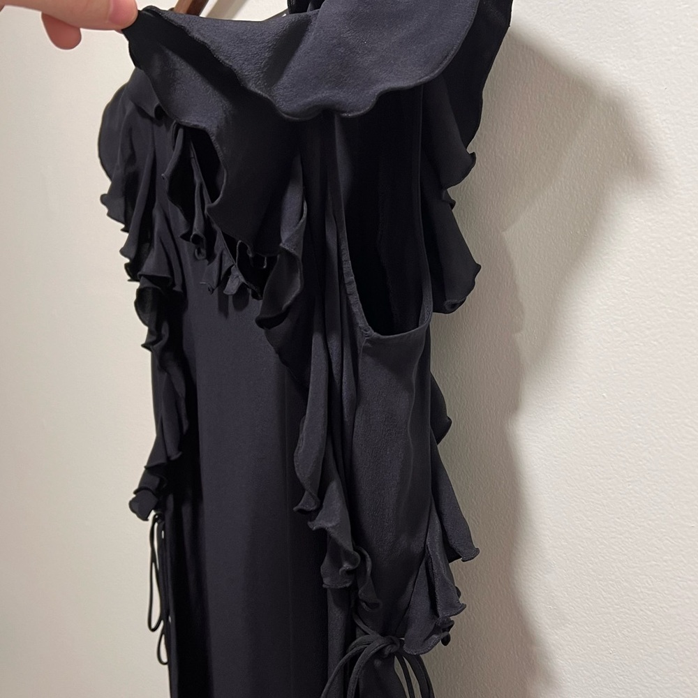 Club Monaco NWT Kiefira Mini Dress in Black, 100% Silk, Ruffles Side Ties, 2 - Picture 7 of 12